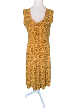Effie's Heart Women’s Large Mustard Yellow Unicycle Print Midi Dress Retro Pinup